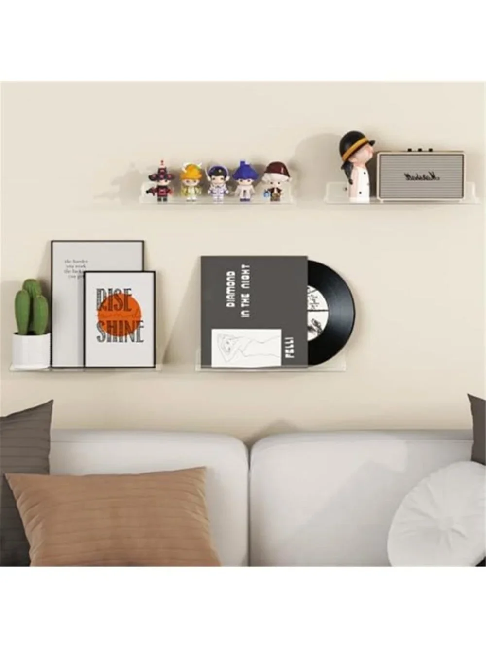 Pack of 6 Decor Display Rack Floating Shelves Acrylic Wall Organizer